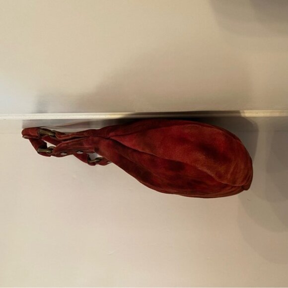 MAURIZIO TAIUTI ITALY BAG HAND RED SUEDE LEATHER BRONZE COLOR STUDS SNAP TOP - Picture 4 of 13